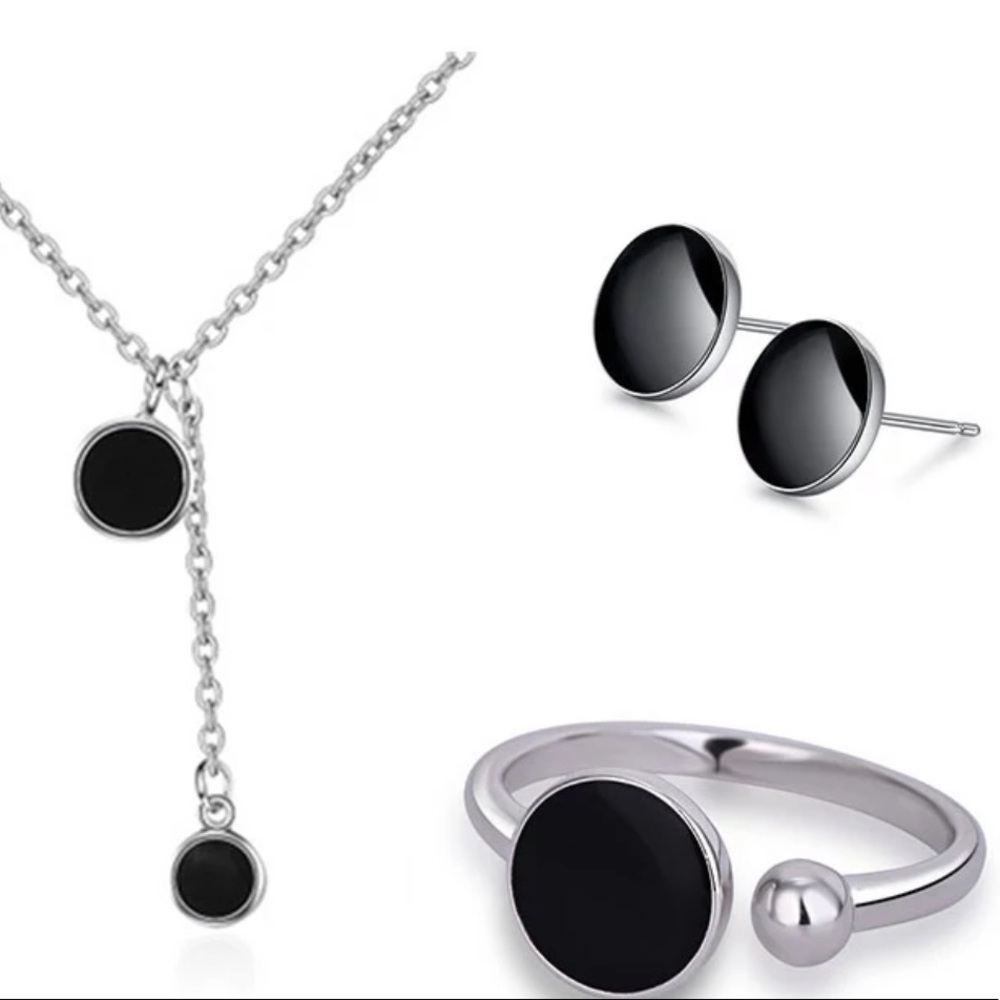 🌟 Sterling Silver 925 Black Set Earrings Necklace